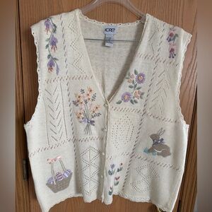 KORET Vintage Embroidered Floral Easter Knit Ramie Cotton Blend Sweater Vest XL